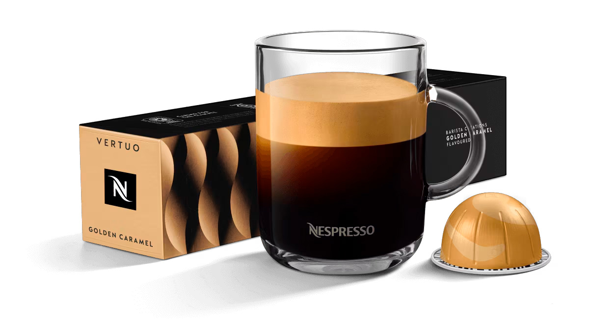 Кофе Nespresso Vertuo Golden Caramel 230мл. Интенсивность 6