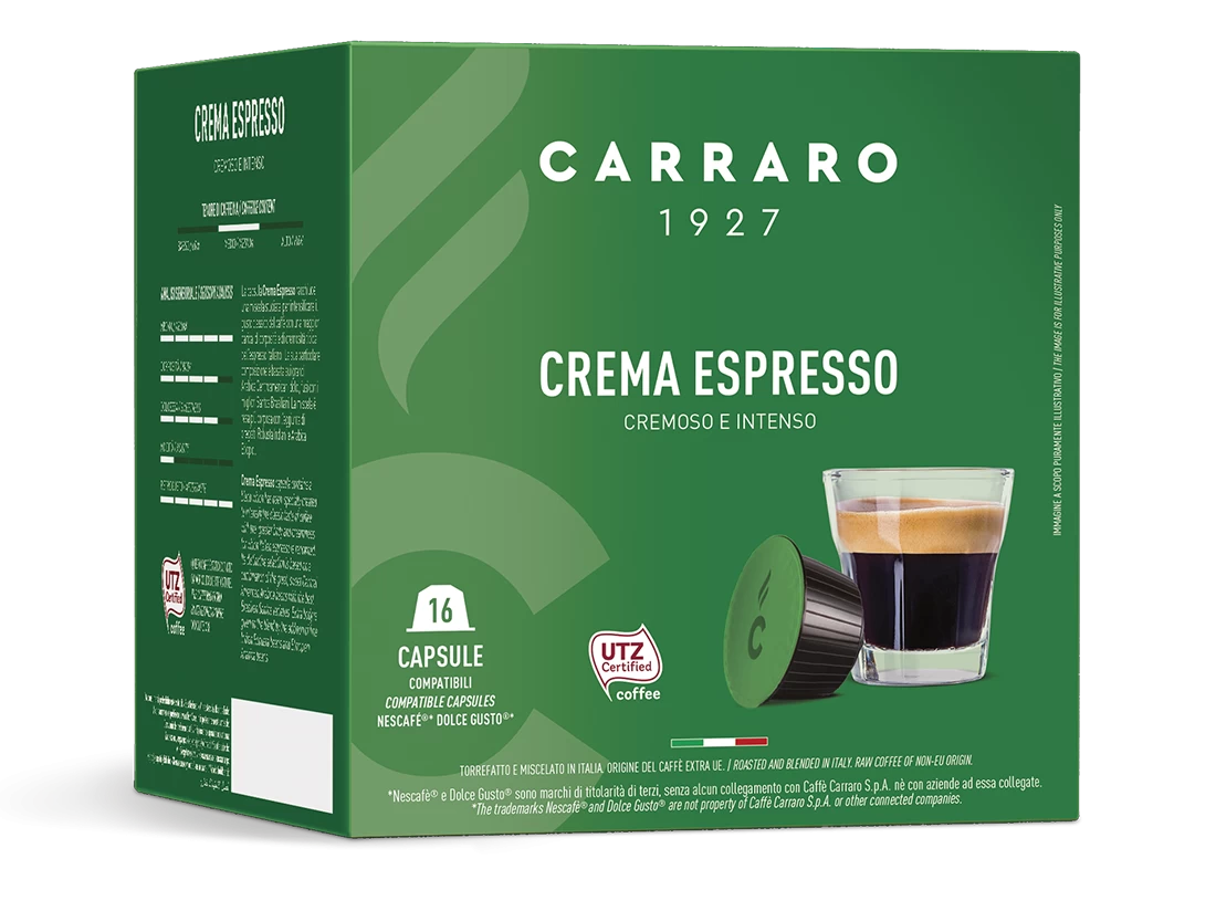 Кофе Carraro Crema Espresso 16 капсул. Интенсивность 9
